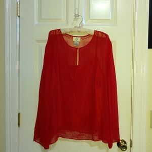 *New* Red, sheer, beaded top by Ice in 3X